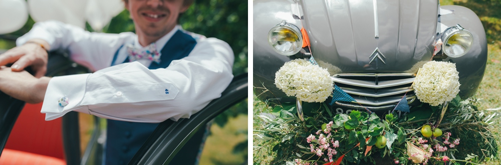 Mariage simple, végétal, fleuri, rustique à l'abbaye de Saint Martin de Boscherville en Normandie et réception de mariage aux grange de Bosc Grimont ; robe fluide dentelle, 2cv, polaroïd, costume et noeud papillon liberty par Emmanuelle Auzou de Vogue Photography, french wedding photographer in Normandy