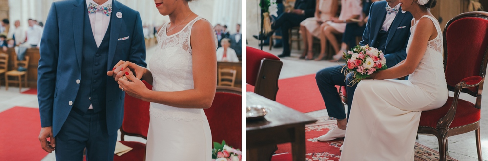 Mariage simple, végétal, fleuri, rustique à l'abbaye de Saint Martin de Boscherville en Normandie et réception de mariage aux grange de Bosc Grimont ; robe fluide dentelle, 2cv, polaroïd, costume et noeud papillon liberty par Emmanuelle Auzou de Vogue Photography, french wedding photographer in Normandy