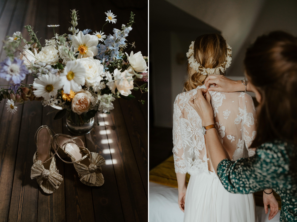 Photographe mariage et vidéaste mariage juif aux Jardins de Coppélia près de Honfleur et Deauville avec cérémonie laïque en extérieur préparation de la mariée
